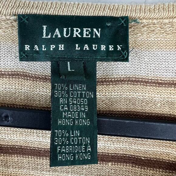 Vintage Y2K Ralph Lauren LRL Tan Brown Striped Linen Blend Sweater Large Western - Picture 6 of 6